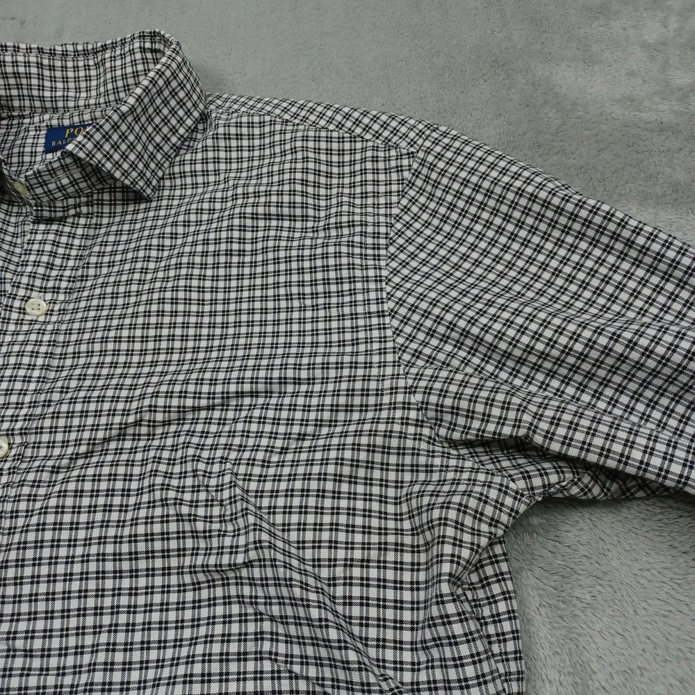 Ralph Lauren Shirt Mens Medium Black Slim Checked Button Up Preppy Long Sleeve
